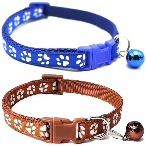Doggie Style Store Halsbänder für kleine Hunde, Welpen, Katzen, Kätzchen, Pfotenabdruck-Design, Nylon mit Glöckchen, 2 Farben, Blau und Braun, Doppelpack Doggie Style Store Halsbänder für kleine Hunde, Welpen, Katzen, Kätzchen, Pfotenabdruck-Design, Nylon mit Glöckchen, 2 Farben, Blau und Braun, Doppelpack von Doggie Style Store
