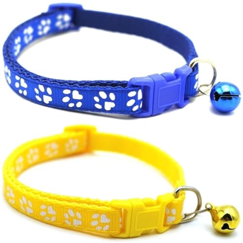 Doggie Style Store Halsbänder für kleine Hunde, Welpen, Katzen, Kätzchen, Pfotenabdruck-Design, Nylon mit Glöckchen, 2 Farben, Blau und Gelb, Doppelpack Doggie Style Store Halsbänder für kleine Hunde, Welpen, Katzen, Kätzchen, Pfotenabdruck-Design, Nylon mit Glöckchen, 2 Farben, Blau und Gelb, Doppelpack von Doggie Style Store
