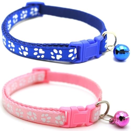Doggie Style Store Halsbänder für kleine Hunde, Welpen, Katzen, Kätzchen, Pfotenabdruck-Design, Nylon mit Glöckchen, 2 Farben, Blau und Rosa, Doppelpack Doggie Style Store Halsbänder für kleine Hunde, Welpen, Katzen, Kätzchen, Pfotenabdruck-Design, Nylon mit Glöckchen, 2 Farben, Blau und Rosa, Doppelpack von Doggie Style Store