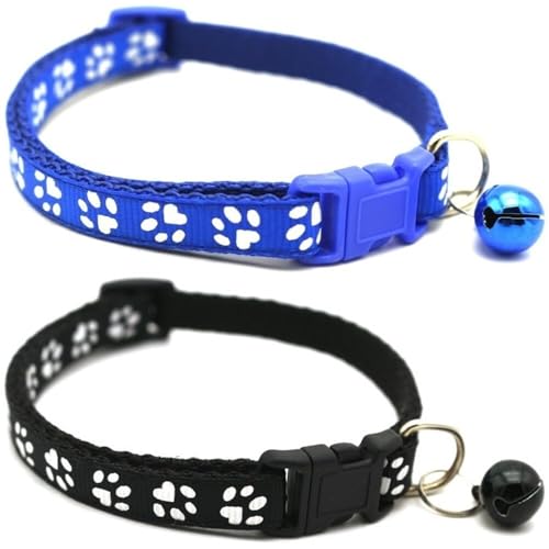 Doggie Style Store Halsbänder für kleine Hunde, Welpen, Katzen, Kätzchen, Pfotenabdruck-Design, Nylon mit Glöckchen, 2 Farben, Blau und Schwarz, Doppelpack Doggie Style Store Halsbänder für kleine Hunde, Welpen, Katzen, Kätzchen, Pfotenabdruck-Design, Nylon mit Glöckchen, 2 Farben, Blau und Schwarz, Doppelpack von Doggie Style Store