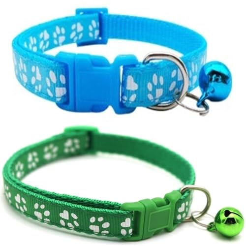 Doggie Style Store Halsbänder für kleine Hunde, Welpen, Katzen, Kätzchen, Pfotenabdruck-Design, Nylon mit Glöckchen, 2 Farben, Hellblau und Grün, Doppelpack Doggie Style Store Halsbänder für kleine Hunde, Welpen, Katzen, Kätzchen, Pfotenabdruck-Design, Nylon mit Glöckchen, 2 Farben, Hellblau und Grün, Doppelpack von Doggie Style Store