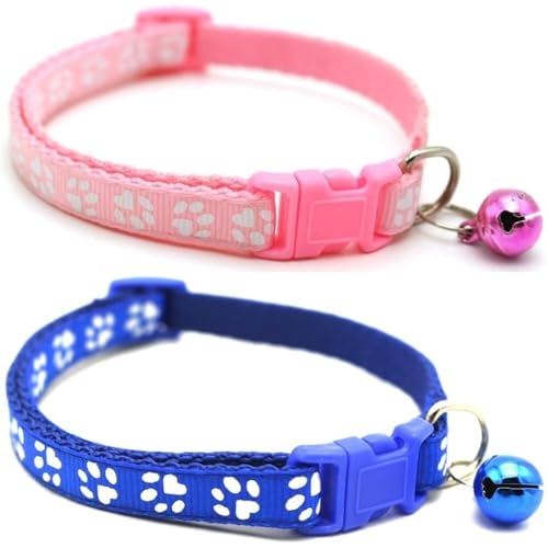 Doggie Style Store Halsbänder für kleine Hunde, Welpen, Katzen, Kätzchen, Pfotenabdruck-Design, Nylon mit Glöckchen, 2 Farben, Rosa und Blau, Doppelpack Doggie Style Store Halsbänder für kleine Hunde, Welpen, Katzen, Kätzchen, Pfotenabdruck-Design, Nylon mit Glöckchen, 2 Farben, Rosa und Blau, Doppelpack von Doggie Style Store