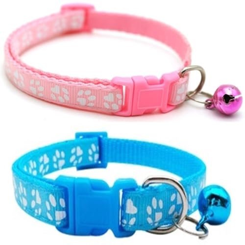 Doggie Style Store Halsbänder für kleine Hunde, Welpen, Katzen, Kätzchen, Pfotenabdruck-Design, Nylon mit Glöckchen, 2 Farben, Rosa und Hellblau, Doppelpack Doggie Style Store Halsbänder für kleine Hunde, Welpen, Katzen, Kätzchen, Pfotenabdruck-Design, Nylon mit Glöckchen, 2 Farben, Rosa und Hellblau, Doppelpack von Doggie Style Store