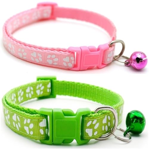 Doggie Style Store Halsbänder für kleine Hunde, Welpen, Katzen, Kätzchen, Pfotenabdruck-Design, Nylon mit Glöckchen, 2 Farben, Rosa und Limettengrün, Doppelpack Doggie Style Store Halsbänder für kleine Hunde, Welpen, Katzen, Kätzchen, Pfotenabdruck-Design, Nylon mit Glöckchen, 2 Farben, Rosa und Limettengrün, Doppelpack von Doggie Style Store