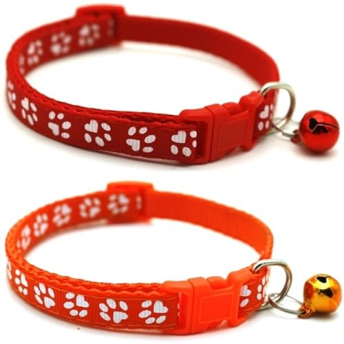 Doggie Style Store Halsbänder für kleine Hunde, Welpen, Katzen, Kätzchen, Pfotenabdruck-Design, Nylon mit Glöckchen, 2 Farben, Rot und Orange, Doppelpack Doggie Style Store Halsbänder für kleine Hunde, Welpen, Katzen, Kätzchen, Pfotenabdruck-Design, Nylon mit Glöckchen, 2 Farben, Rot und Orange, Doppelpack von Doggie Style Store