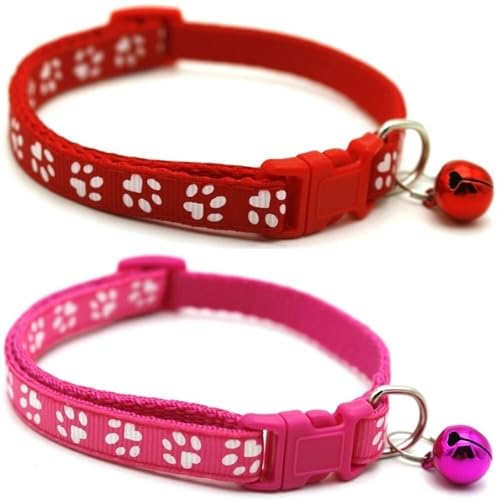 Doggie Style Store Halsbänder für kleine Hunde, Welpen, Katzen, Kätzchen, Pfotenabdruck-Design, Nylon mit Glöckchen, 2 Farben, Rot und Rosa, Doppelpack Doggie Style Store Halsbänder für kleine Hunde, Welpen, Katzen, Kätzchen, Pfotenabdruck-Design, Nylon mit Glöckchen, 2 Farben, Rot und Rosa, Doppelpack von Doggie Style Store