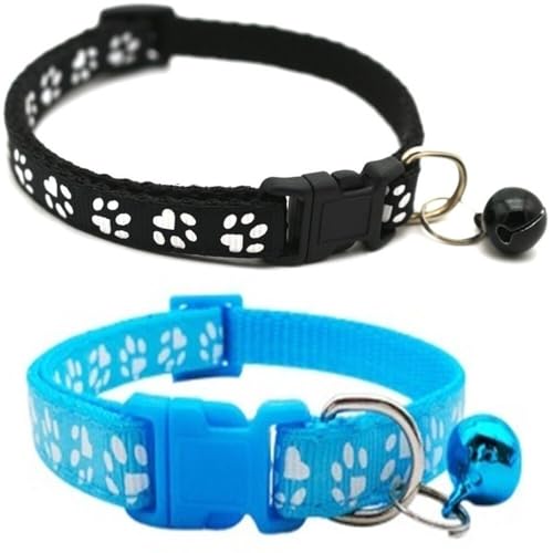Doggie Style Store Halsbänder für kleine Hunde, Welpen, Katzen, Kätzchen, Pfotenabdruck-Design, Nylon mit Glöckchen, 2 Farben, Schwarz und Hellblau, Doppelpack Doggie Style Store Halsbänder für kleine Hunde, Welpen, Katzen, Kätzchen, Pfotenabdruck-Design, Nylon mit Glöckchen, 2 Farben, Schwarz und Hellblau, Doppelpack von Doggie Style Store