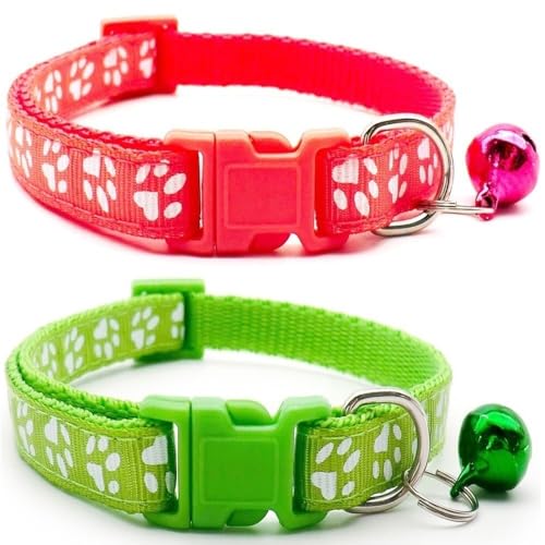 Doggie Style Store Halsbänder für kleine Hunde, Welpen, Katzen, Kätzchen, Pfotenabdruck-Design, Nylon mit Glöckchen, zweifarbig, Wassermelone und Limettengrün, 2 Stück Doggie Style Store Halsbänder für kleine Hunde, Welpen, Katzen, Kätzchen, Pfotenabdruck-Design, Nylon mit Glöckchen, zweifarbig, Wassermelone und Limettengrün, 2 Stück von Doggie Style Store