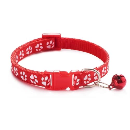 Doggie Style Store Halsband für Hunde, Welpen, Größe S, M, 2 Größen, Pfotenabdruck-Design mit Glöckchen, Nylon, verstellbar, Rot, Größe M von Doggie Style Store