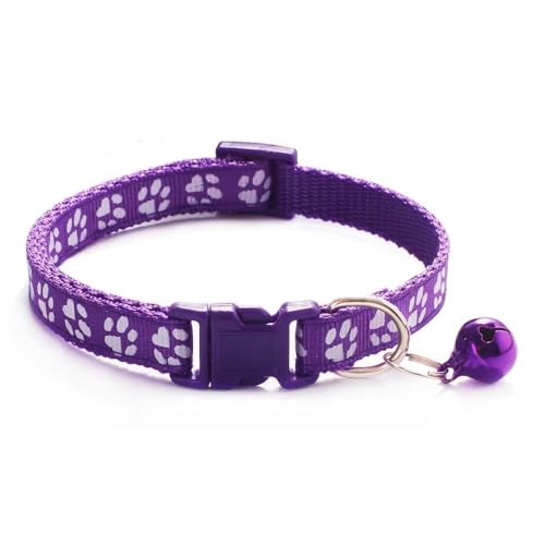 Doggie Style Store Halsband für Hunde, Welpen, Größe S, M, 2 Größen, Pfotenabdruck-Design mit Glöckchen, Nylon, verstellbar, Violett, Größe M Doggie Style Store Halsband für Hunde, Welpen, Größe S, M, 2 Größen, Pfotenabdruck-Design mit Glöckchen, Nylon, verstellbar, Violett, Größe M von Doggie Style Store