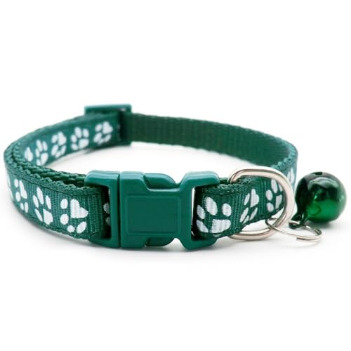 Doggie Style Store Halsband für Hunde, Welpen, klein, mittelgroß, 2 Größen, Pfotenabdruck-Design mit Glöckchen, Nylon, verstellbare Flasche, Dunkelgrün, S Doggie Style Store Halsband für Hunde, Welpen, klein, mittelgroß, 2 Größen, Pfotenabdruck-Design mit Glöckchen, Nylon, verstellbare Flasche, Dunkelgrün, S von Doggie Style Store