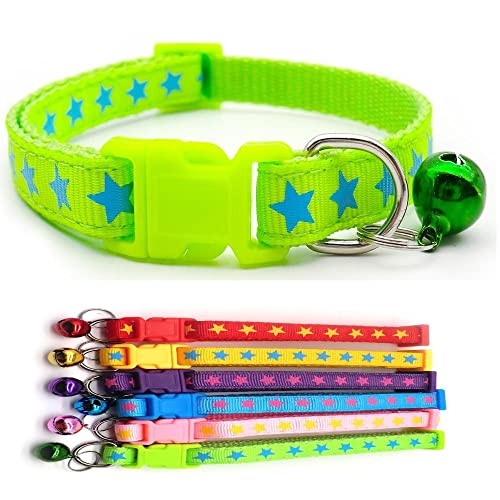 Doggie Style Store Halsband für kleine Hunde und Katzen, Stern-Design, Nylon, mit Glöckchen, verstellbar, Schnellverschluss, Grün von Doggie Style Store