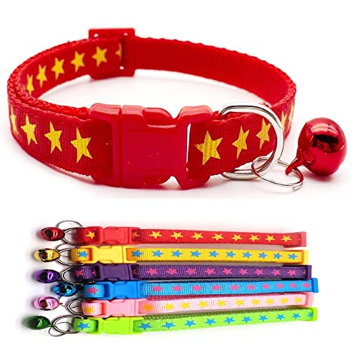 Doggie Style Store Halsband für kleine Hunde, Welpen, Katzen, Kätzchen, Stern-Design, Nylon, mit Glöckchen, verstellbar, Schnellverschluss, Rot von Doggie Style Store
