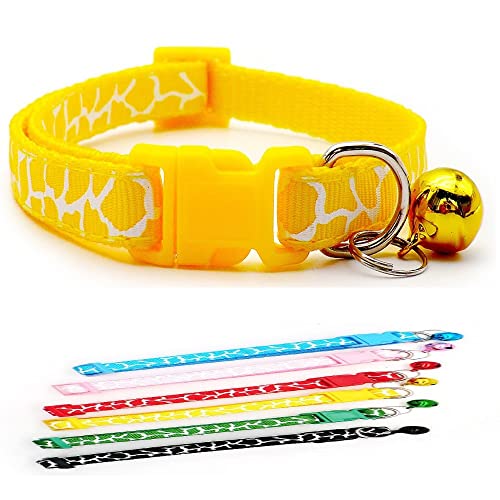 Doggie Style Store Halsband für kleine Hunde, Welpen, Katzen, Zebra, Giraffe, Tierdruck, Nylon, mit Glöckchen, verstellbar, Schnellverschluss-Clip, Gelb von Doggie Style Store