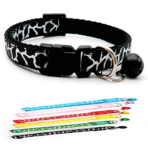 Doggie Style Store Halsband für kleine Hunde, Welpen, Katzen, Zebra, Giraffe, Tierdruck, Nylon, mit Glöckchen, verstellbar, Schnellverschluss-Clip, Schwarz von Doggie Style Store