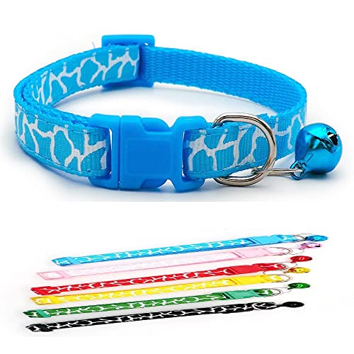 Doggie Style Store Halsband für kleine Hunde, Welpen, Katzen, Zebra, Giraffe, Tierdruck, Nylon, mit Glöckchen, verstellbar, Schnellverschluss-Clip, Blau von Doggie Style Store