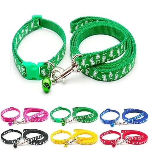 Doggie Style Store Halsband und Leine, für kleine Hunde, Welpen, Katzen, Kätzchen, Nylon, mit Glocke, verstellbar, Schnellverschluss, Grün von Doggie Style Store