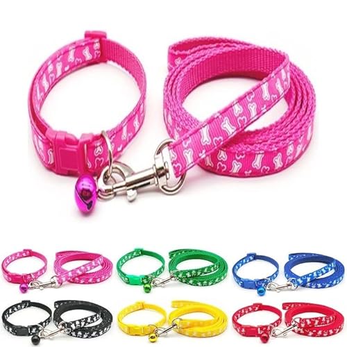 Doggie Style Store Halsband und Leine, für kleine Hunde, Welpen, Katzen, Kätzchen, Nylon, mit Glocke, verstellbar, Schnellverschluss, Rosa von Doggie Style Store