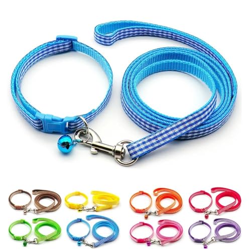 Doggie Style Store Halsband und Leine, für kleine Hunde, Welpen, Katzen, Kätzchen, Nylon, mit Glöckchen, verstellbar, Schnellverschluss, Blau von Doggie Style Store