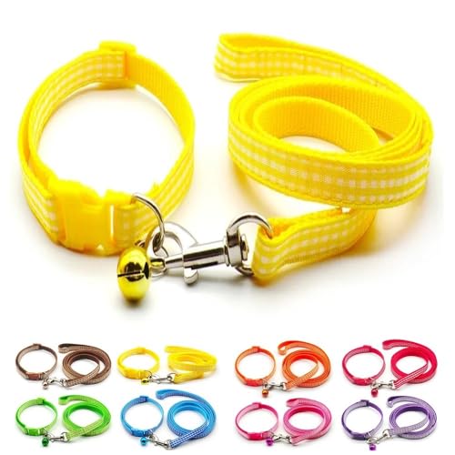 Doggie Style Store Halsband und Leine, für kleine Hunde, Welpen, Katzen, Kätzchen, Nylon, mit Glöckchen, verstellbar, Schnellverschluss, Gelb von Doggie Style Store