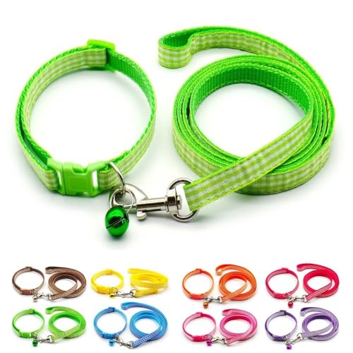 Doggie Style Store Halsband und Leine, für kleine Hunde, Welpen, Katzen, Kätzchen, Nylon, mit Glöckchen, verstellbar, Schnellverschluss, Grün von Doggie Style Store