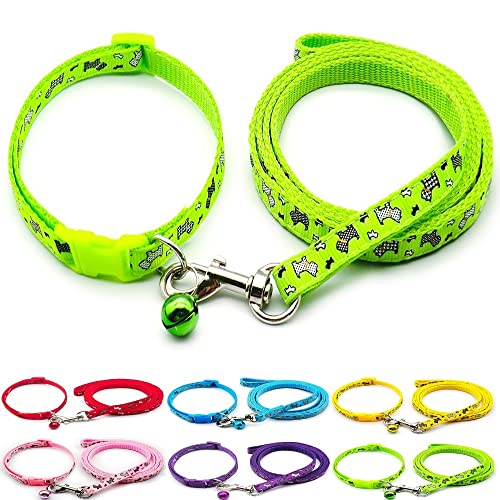 Doggie Style Store Halsband und Leine, für kleine Hunde, Welpen, Katzen, Kätzchen, Schottisches Design, Nylon mit Glocke, verstellbar, Schnellverschluss, Grün von Doggie Style Store