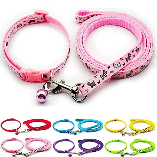 Doggie Style Store Halsband und Leine, für kleine Hunde, Welpen, Katzen, Kätzchen, Schotty-Design, Nylon mit Glocke, verstellbar, Schnellverschluss, Rosa von Doggie Style Store