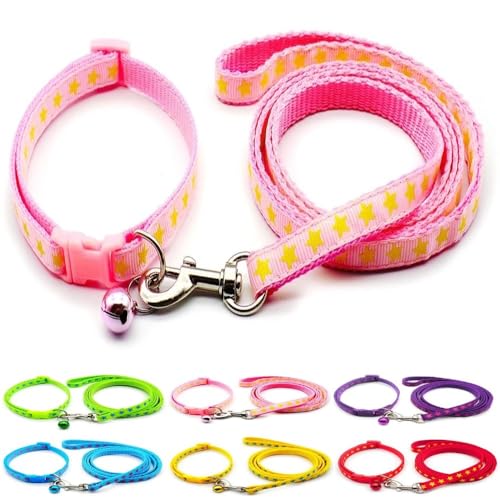 Doggie Style Store Halsband und Leine, für kleine Hunde, Welpen, Katzen, Kätzchen, Stern-Design, Nylon, mit Glöckchen, verstellbar, Schnellverschluss-Clip, Rosa Doggie Style Store Halsband und Leine, für kleine Hunde, Welpen, Katzen, Kätzchen, Stern-Design, Nylon, mit Glöckchen, verstellbar, Schnellverschluss-Clip, Rosa von Doggie Style Store