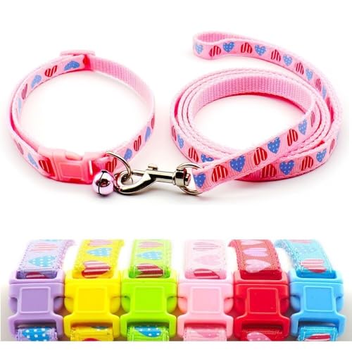 Doggie Style Store Halsband und Leine für kleine Hunde, Herz-Design, Nylon, verstellbare Größe, 19–32 cm, Halsband mit Glöckchen und 120 cm Leine, Rosa Doggie Style Store Halsband und Leine für kleine Hunde, Herz-Design, Nylon, verstellbare Größe, 19–32 cm, Halsband mit Glöckchen und 120 cm Leine, Rosa von Doggie Style Store