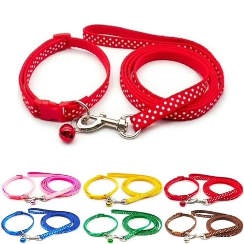 Doggie Style Store Halsband und Leine für kleine Hunde, Punktemuster, Nylon, verstellbare Größe, 19–32 cm, Halsband mit Glöckchen und 120 cm Leine, Rot Doggie Style Store Halsband und Leine für kleine Hunde, Punktemuster, Nylon, verstellbare Größe, 19–32 cm, Halsband mit Glöckchen und 120 cm Leine, Rot von Doggie Style Store