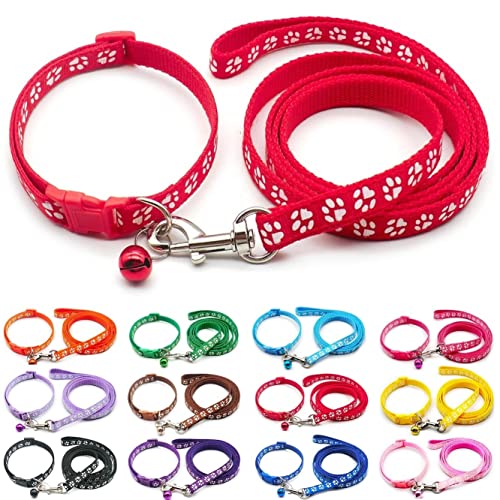 Doggie Style Store Halsband und Leine für kleine Hunde und Welpen, Pfotenabdruck-Design, Nylon, verstellbar, mit Glockenleine, Rot Doggie Style Store Halsband und Leine für kleine Hunde und Welpen, Pfotenabdruck-Design, Nylon, verstellbar, mit Glockenleine, Rot von Doggie Style Store