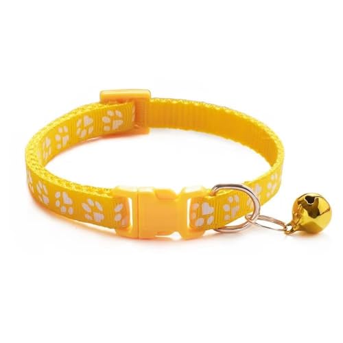 Doggie Style Store Hundehalsband, Größe S, M, 2 Größen, Pfotenabdruck-Design mit Glöckchen, Nylon, verstellbar, Gelb, Größe S Doggie Style Store Hundehalsband, Größe S, M, 2 Größen, Pfotenabdruck-Design mit Glöckchen, Nylon, verstellbar, Gelb, Größe S von Doggie Style Store