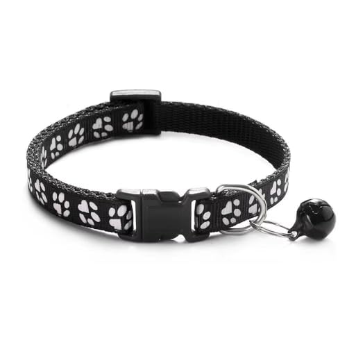 Doggie Style Store Hundehalsband, Größe S, M, 2 Größen, Pfotenabdruck-Design mit Glöckchen, Nylon, verstellbar, Schwarz, Größe M Doggie Style Store Hundehalsband, Größe S, M, 2 Größen, Pfotenabdruck-Design mit Glöckchen, Nylon, verstellbar, Schwarz, Größe M von Doggie Style Store