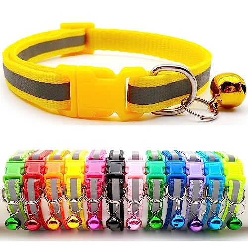 Doggie Style Store Hundehalsband, reflektierend, reflektierend, Nylon, Glocke, verstellbar, Schnellverschluss, Gelb von Doggie Style Store