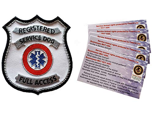 Doggie Stylz Bestickter Diensthund – vollständiger Zugriff, mit Hakenrückseite für Diensttierwesten / Geschirre – inklusive fünf ADA Service-Hundesetz Handout-Karten – 10,2 x 8,9 cm von Doggie Stylz