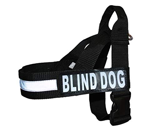 Hundegeschirr für blinden mit Nylon-Gurt, ohne Zugführung, mit 2 reflektierenden abnehmbaren Aufnähern. Bitte messen Sie Ihren Hund vor der Bestellung., Medium Fits Girth 22-29" von Doggie Stylz