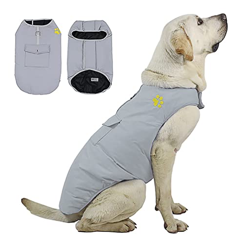 DoggieKit Kosten für kaltes Wetter für Hunde, Wendbare wasserdichte warme Hundejacke Weste Wintermantel mit Tasche und D-Ring, Winddichte Haustier-Baumwollkleidung (Gray, XS) von DoggieKit