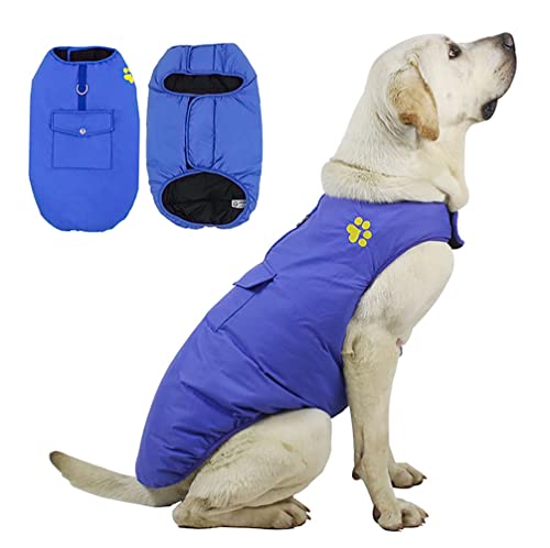 DoggieKit Kosten für kaltes Wetter für Hunde, Wendbare wasserdichte warme Hundejacke Weste Wintermantel mit Tasche und D-Ring, Winddichte Haustier-Baumwollkleidung (Blue, XL) von DoggieKit