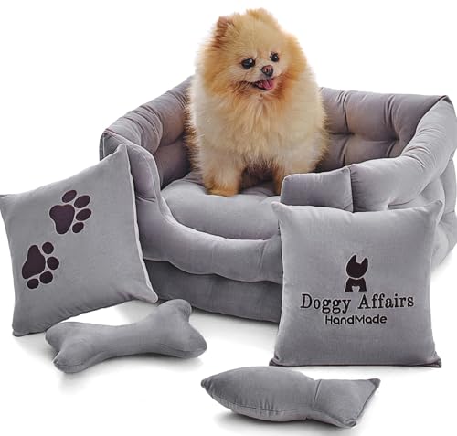 Doggy Affairs HandMade Luxuriöse Hundebetten für kleine Hunde und Katzen, extra kleines Hundebett mit abnehmbarem waschbarem Bezug, ausgefallenes Haustierbett, Premium-Hunde-Couch-Bett, rutschfestes von Doggy Affairs HandMade