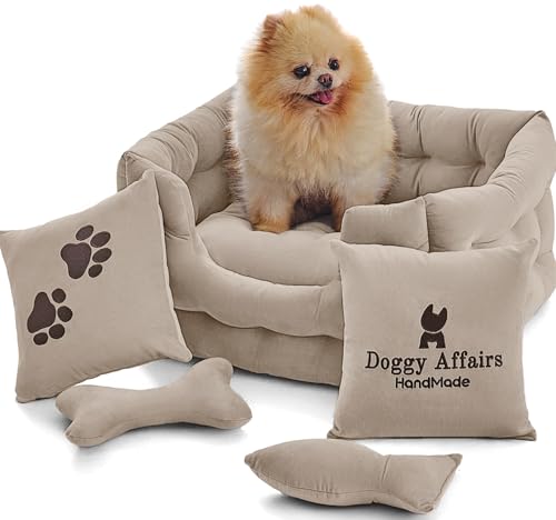Doggy Affairs HandMade Luxuriöse Hundebetten für kleine Hunde und Katzen, extra kleines Hundebett mit abnehmbarem waschbarem Bezug, ausgefallenes Haustierbett, Premium-Hunde-Couch-Bett, rutschfestes Doggy Affairs HandMade Luxuriöse Hundebetten für kleine Hunde und Katzen, extra kleines Hundebett mit abnehmbarem waschbarem Bezug, ausgefallenes Haustierbett, Premium-Hunde-Couch-Bett, rutschfestes von Doggy Affairs HandMade