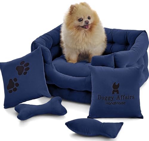 Doggy Affairs HandMade Luxuriöse Hundebetten für kleine Hunde und Katzen, extra kleines Hundebett mit abnehmbarem waschbarem Bezug, ausgefallenes Haustierbett, Premium-Hunde-Couch-Bett, rutschfestes von Doggy Affairs HandMade