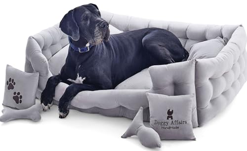 Doggy Affairs HandMade Luxuriöses Hundebett, Jumbo-Größe, mit abnehmbarem, waschbarem Bezug, hochwertiges großes Hundebett, Sofa-Stil, ausgefallene Hunde-Couch-Bett, rutschfestes Haustier-Sofabett für Doggy Affairs HandMade Luxuriöses Hundebett, Jumbo-Größe, mit abnehmbarem, waschbarem Bezug, hochwertiges großes Hundebett, Sofa-Stil, ausgefallene Hunde-Couch-Bett, rutschfestes Haustier-Sofabett für von Doggy Affairs HandMade