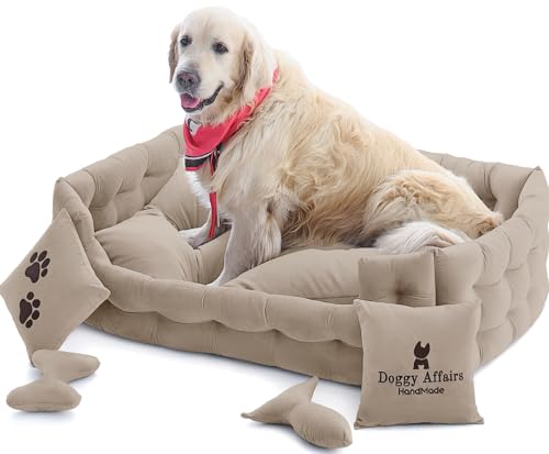 Doggy Affairs HandMade Luxuriöses Hundebett, Jumbo-Größe, mit abnehmbarem, waschbarem Bezug, hochwertiges großes Hundebett, Sofa-Stil, ausgefallene Hunde-Couch-Bett, rutschfestes Haustier-Sofabett für von Doggy Affairs HandMade