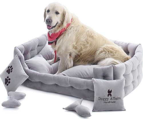 Doggy Affairs HandMade Luxuriöses Hundebett, Jumbo-Größe, mit abnehmbarem, waschbarem Bezug, hochwertiges großes Hundebett, Sofa-Stil, ausgefallene Hunde-Couch-Bett, rutschfestes Haustier-Sofabett für Doggy Affairs HandMade Luxuriöses Hundebett, Jumbo-Größe, mit abnehmbarem, waschbarem Bezug, hochwertiges großes Hundebett, Sofa-Stil, ausgefallene Hunde-Couch-Bett, rutschfestes Haustier-Sofabett für von Doggy Affairs HandMade
