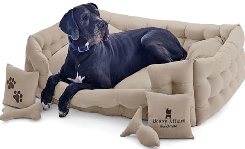 Doggy Affairs HandMade Luxuriöses Hundebett, Jumbo-Größe, mit abnehmbarem, waschbarem Bezug, hochwertiges großes Hundebett, Sofa-Stil, ausgefallene Hunde-Couch-Bett, rutschfestes Haustier-Sofabett für von Doggy Affairs HandMade