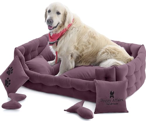 Doggy Affairs HandMade Luxuriöses Hundebett, Jumbo-Größe, mit abnehmbarem, waschbarem Bezug, hochwertiges großes Hundebett, Sofa-Stil, ausgefallene Hunde-Couch-Bett, rutschfestes Haustier-Sofabett für von Doggy Affairs HandMade