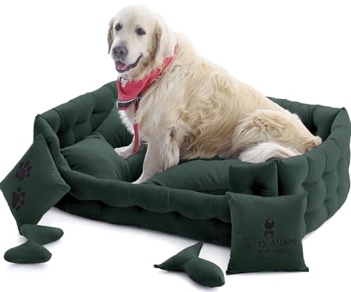 Doggy Affairs HandMade Luxuriöses Hundebett, Jumbo-Größe, mit abnehmbarem, waschbarem Bezug, hochwertiges großes Hundebett, Sofa-Stil, ausgefallene Hunde-Couch-Bett, rutschfestes Haustier-Sofabett für von Doggy Affairs HandMade