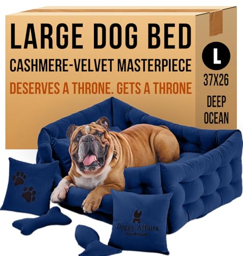 Doggy Affairs HandMade Luxuriöses Hundebett, groß, mit abnehmbarem, waschbarem Bezug, hochwertiges großes Hundebett, Sofa-Stil, ausgefallene Hunde-Couch-Bett, rutschfestes Haustier-Sofabett für Hunde von Doggy Affairs HandMade