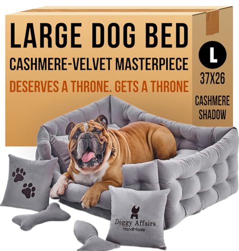 Doggy Affairs HandMade Luxuriöses Hundebett, groß, mit abnehmbarem, waschbarem Bezug, hochwertiges großes Hundebett, Sofa-Stil, ausgefallene Hunde-Couch-Bett, rutschfestes Haustier-Sofabett für Hunde von Doggy Affairs HandMade