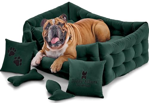 Doggy Affairs HandMade Luxuriöses Hundebett, groß, mit abnehmbarem, waschbarem Bezug, hochwertiges großes Hundebett, Sofa-Stil, ausgefallene Hunde-Couch-Bett, rutschfestes Haustier-Sofabett für Hunde von Doggy Affairs HandMade